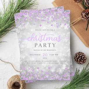 Elegant Silver Winter Diamonds Christmas Purple Invitation