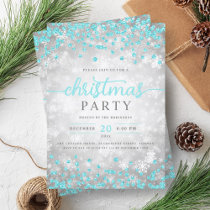 Elegant Silver Winter Diamonds Christmas Turquoise Invitation