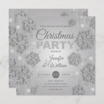 Elegant Silver Winter Glam Christmas Party Invitation