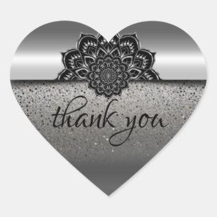 elegant silver with thanks heart sticker