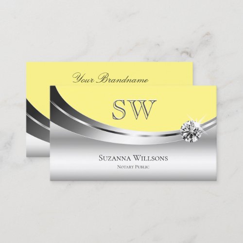 Elegant Silver Yellow with Monogram and Diamond Business Card