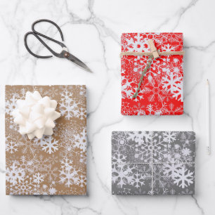 Elegant Silvery Christmas Snowflakes Kraft Brown Wrapping Paper Sheets