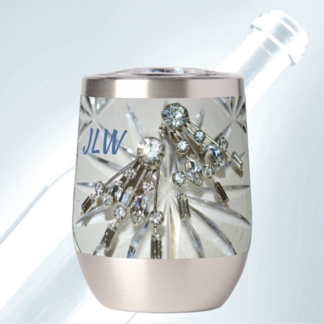 Elegant Silvery Glam Art Deco Personalized Thermal Wine Tumbler (Creator Uploaded)