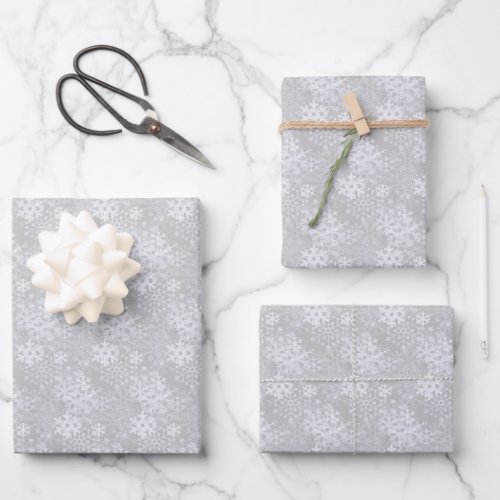 Elegant Silvery White Snowflakes Winter Gray Wrapp Wrapping Paper Sheets