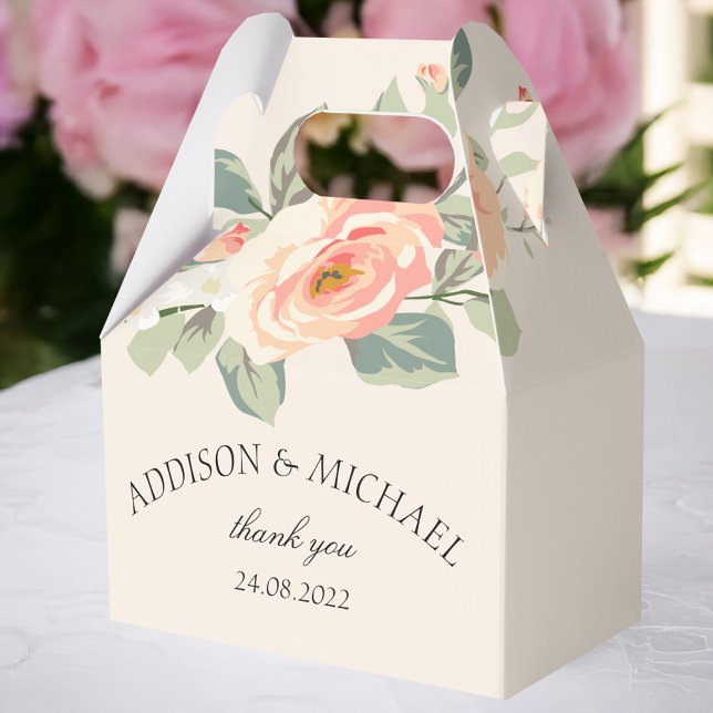 Elegant simpel floral favor box (Elegant simpel floral beige favor box with your name and date.)