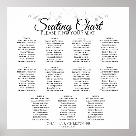 Elegant Simple 11 Table Wedding Seating Chart | Zazzle.com