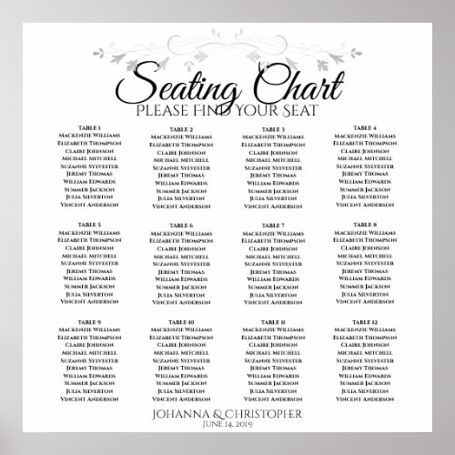 Elegant Simple 12 Table Wedding Seating Chart