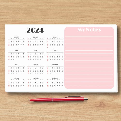 elegant simple 2024 calendar white pink lined post_it notes