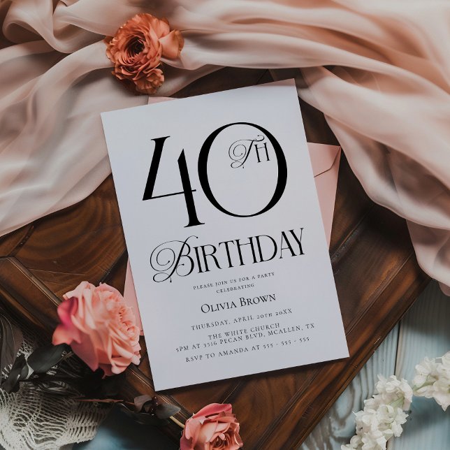 Elegant Simple 40th Birthday Party Invitation (Creator Uploaded)