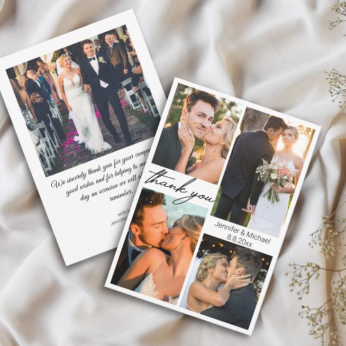 elegant simple 5 photos wedding collage  thank you card