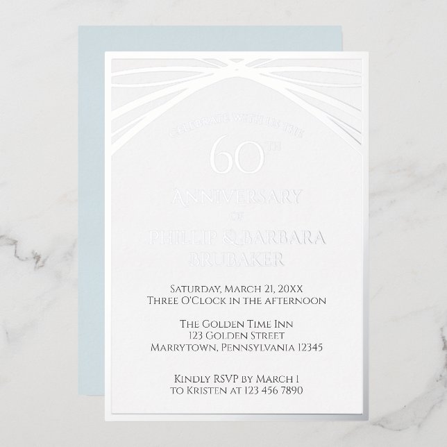 Elegant Simple 60th Wedding Anniversary Party Foil Invitation (Front/Back)