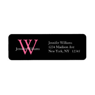 Elegant Simple Address Labels Black Pink Initial