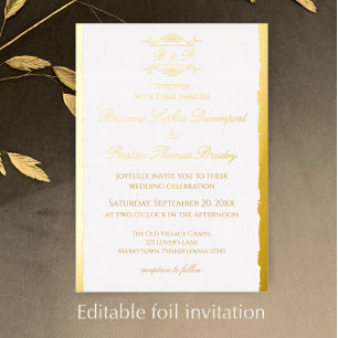 Elegant Simple Antique Monogram Wedding Gold Foil Invitation