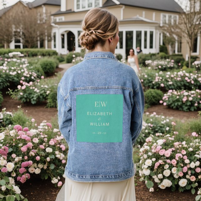 Elegant Simple Aquatic Awe with Monogram Wedding Denim Jacket (Wedding Back)
