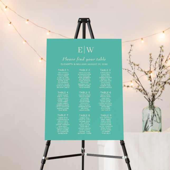 Elegant Simple Aquatic Awe with Monogram Wedding Foam Board (In Situ (Stand))
