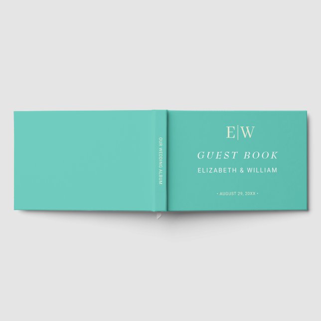 Elegant Simple Aquatic Awe with Monogram Wedding Guest Book (Full)