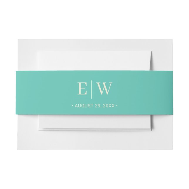 Elegant Simple Aquatic Awe with Monogram Wedding Invitation Belly Band (Front Example)