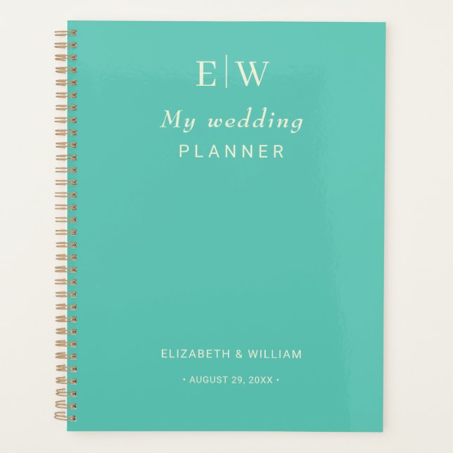 Elegant Simple Aquatic Awe with Monogram Wedding Planner (Front)