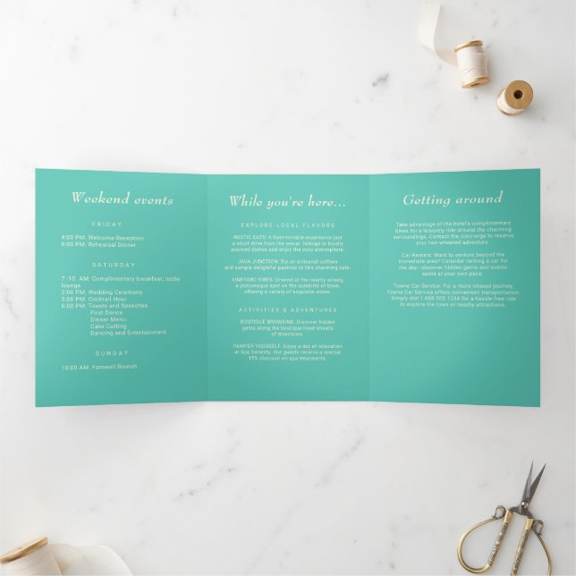 Elegant Simple Aquatic Awe with Monogram Wedding Tri-Fold Program (Inside)