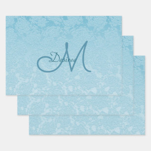 Elegant Simple Baby Blue Monogram Design Wrapping Paper Sheets