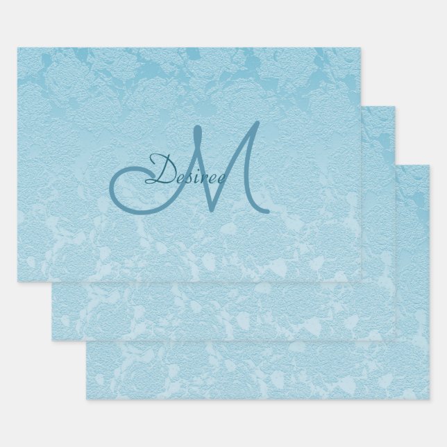 Elegant Simple Baby Blue Monogram Design Wrapping Paper Sheets (Set)