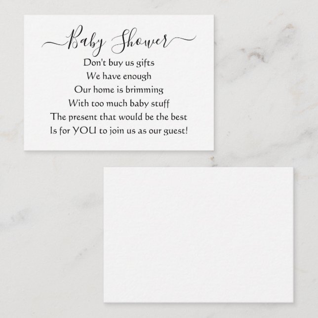 Elegant Simple Baby Shower No Gifts Poem Enclosure Card Zazzle