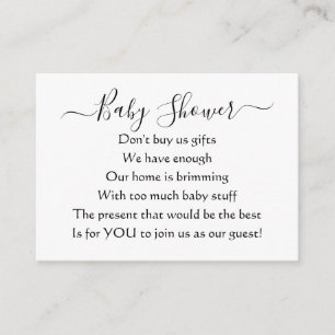 Elegant Simple Baby Shower No Gifts Poem Enclosure Card