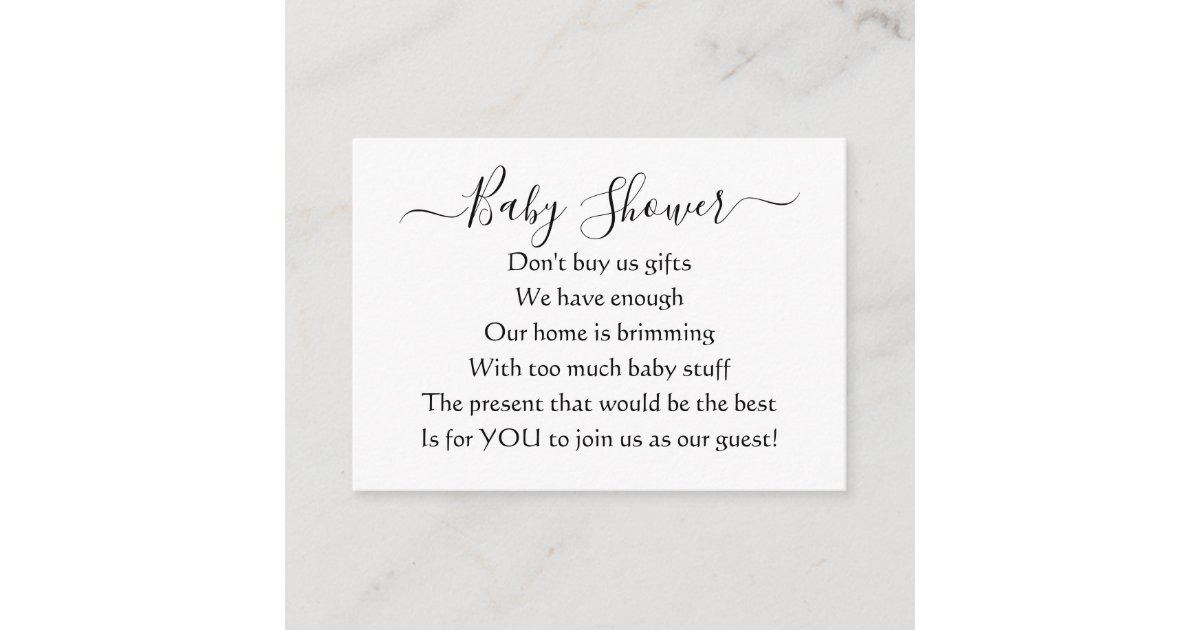 Elegant Simple Baby Shower No Gifts Poem Enclosure Card Zazzle