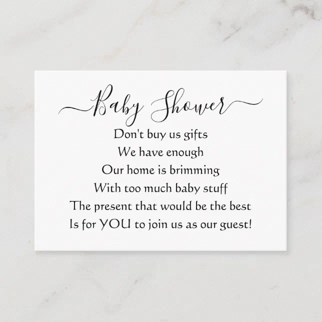 Elegant Simple Baby Shower No Gifts Poem Enclosure Card | Zazzle