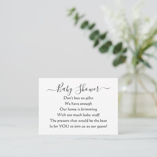 Elegant Simple Baby Shower No Gifts Poem Enclosure Card | Zazzle