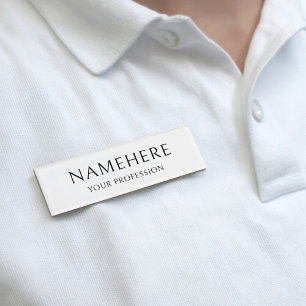 Elegant Simple Basic Minimal White Modern Name Tag