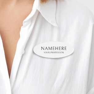 Elegant Simple Basic Minimalist White Modern Oval Name Tag
