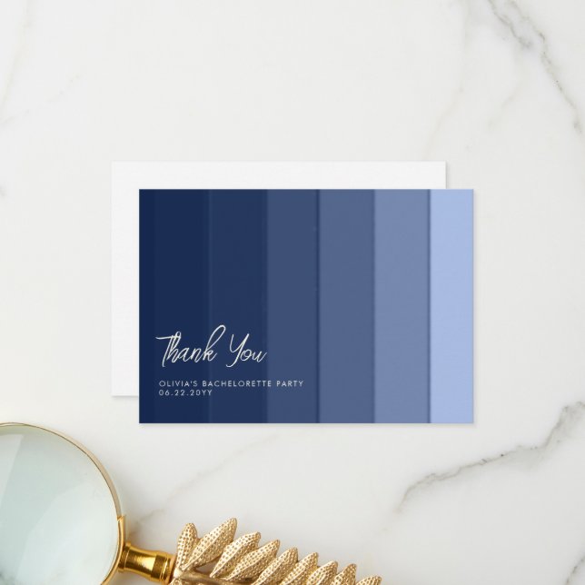 Elegant Simple Beach Navy Bachelorette Thank You Card (Front/Back In Situ)