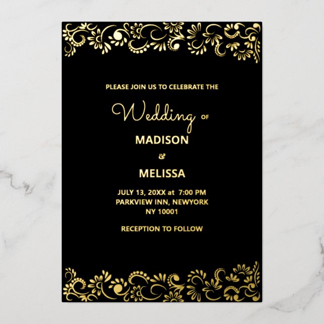 Elegant simple beautiful floral wedding foil invitation (Front)