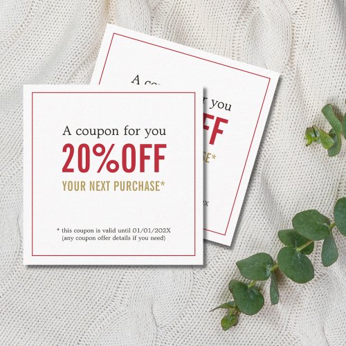 Elegant Simple Beauty Red Golden White Holiday Discount Card