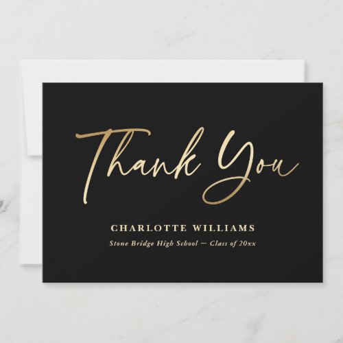 Elegant Simple Black and Gold Graduation Thank You Card
