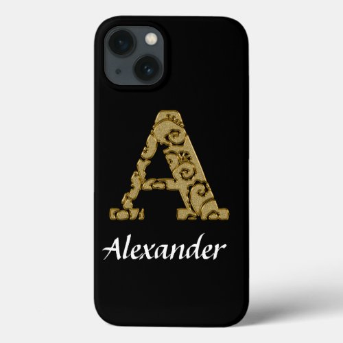 Elegant  simple black and gold monogram name iPhone 13 case