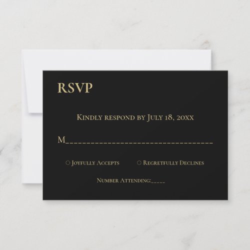 Elegant Simple Black And Gold Monogram Wedding RSVP Card