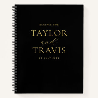 Elegant Simple Black and Gold Newlywed Recipe Notebook