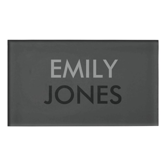 Elegant simple black and gray personalized name tag (Front)