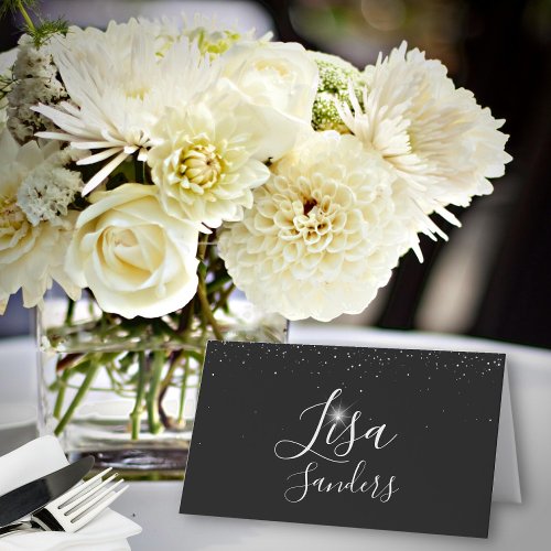 Elegant Simple Black and Silver Place Card