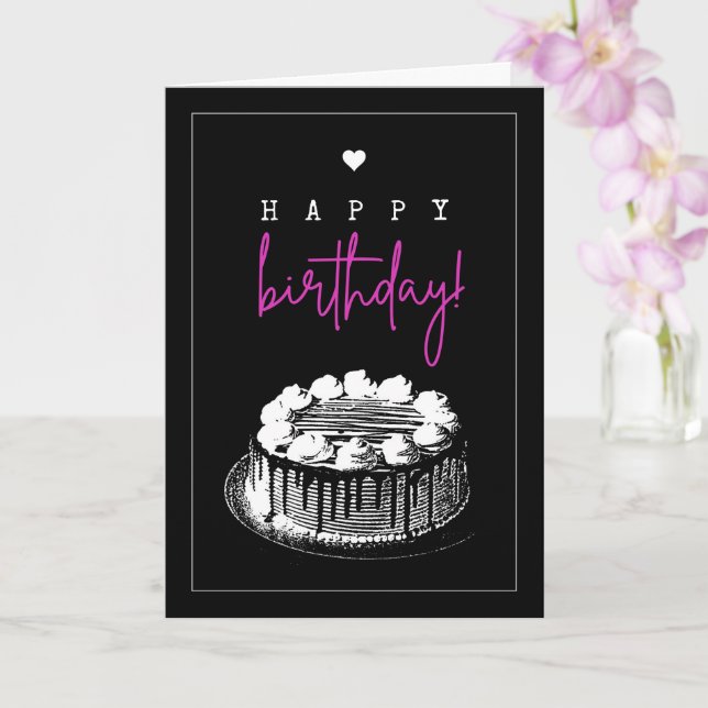 Elegant Simple Black and White Birthday Cake Card (Orchid)