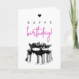 Elegant Simple Black and White Birthday Cake Card