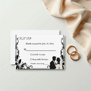 Elegant Simple Black And White Couple Chic Wedding RSVP Card