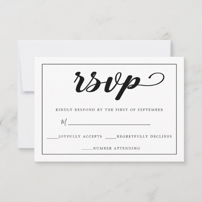 Elegant Simple Black And White Framed RSVP (Front)