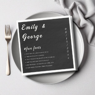 Elegant Simple Black and White Fun Facts Wedding Napkins