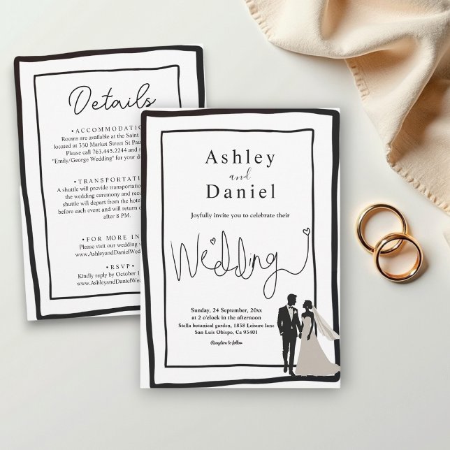 Elegant Simple Black And White Modern Chic Wedding Invitation (Creator Uploaded)