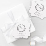 Elegant Simple, Black and White Monogram Wedding Favor Tags<br><div class="desc">Elegant wedding favor tag sure to bring your favors to another level. Wedding favor tag with elegant hand drawn monogram crest with couples initials. Design in white and black. White background color can get changed to any other color you like by editing using the designing tool. Modern hand written calligraphy...</div>
