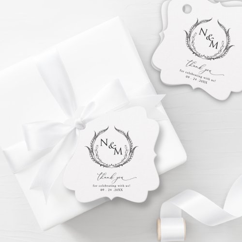 Elegant Simple Black and White Monogram Wedding Favor Tags