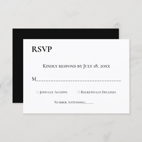 Elegant Simple Black And White Monogram Wedding RSVP Card